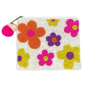 Beaded Floral Coin Purse, Flower Bag, Summer Bag